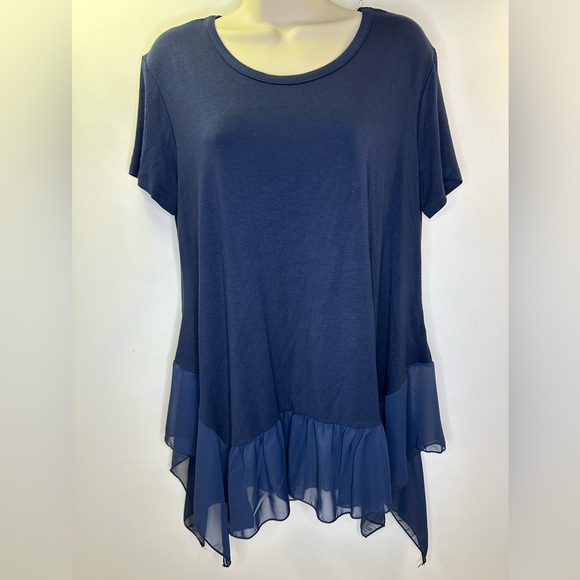 Cha Cha Vente navy blue women’s blouse size large flowing soft fabric - Picture 1 of 4